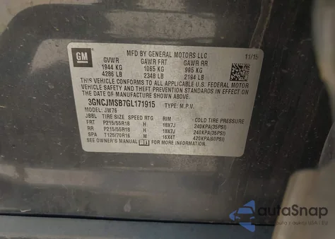 2016 Chevrolet Trax Ltz from USA, damaged, VIN 3GNCJMSB7GL171915